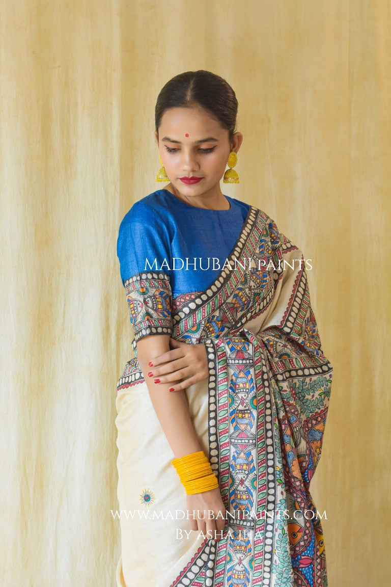 'MATSYA RAAS' Handpainted Madhubani Tussar Silk Blouse