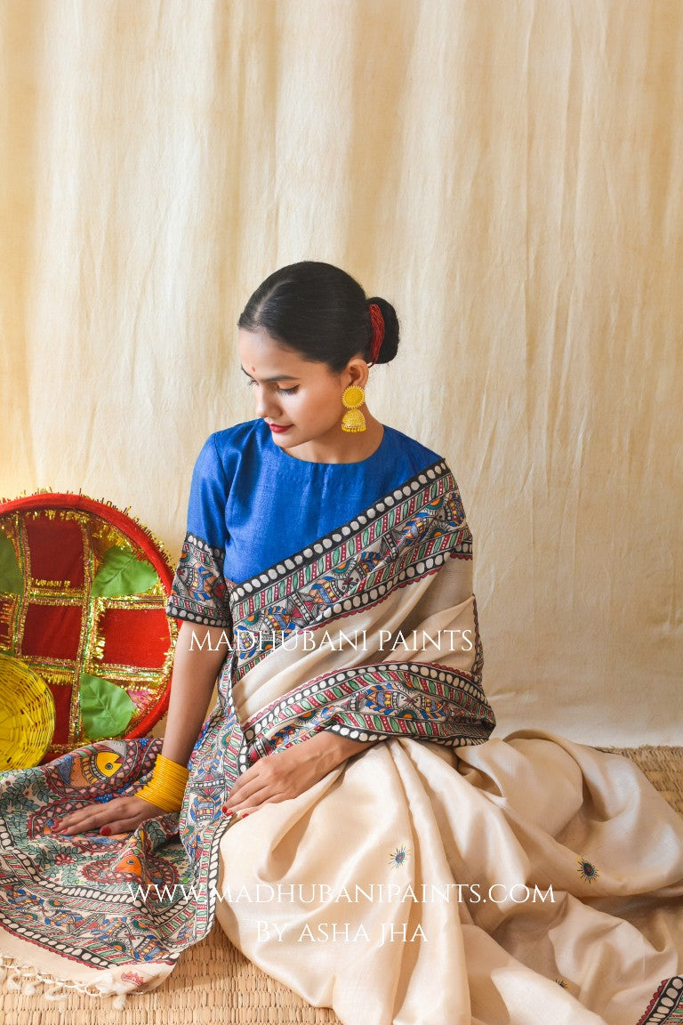 'MATSYA RAAS' Handpainted Madhubani Tussar Silk Blouse