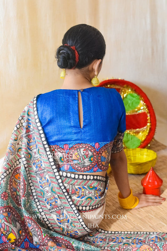 'MATSYA RAAS' Handpainted Madhubani Tussar Silk Blouse