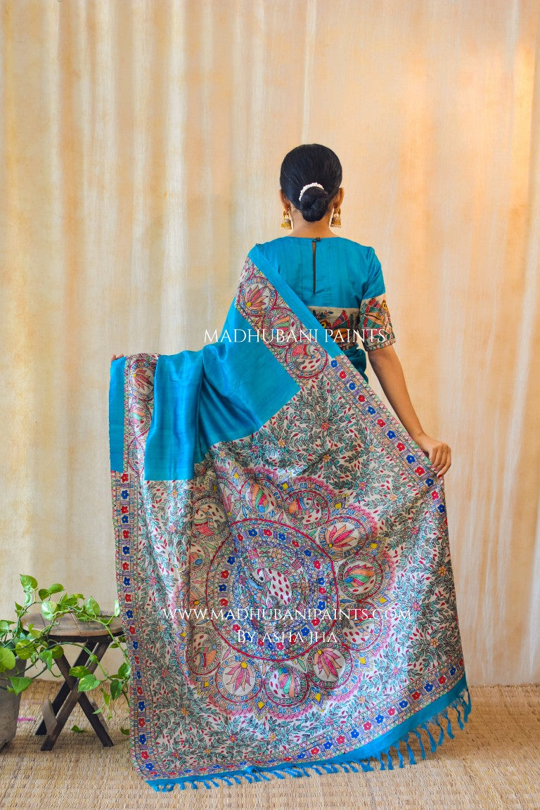 SAANKH KAMAL' Handpainted Madhubani Tussar Silk Saree