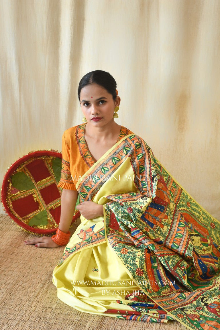 'SHAADI VIDDHI' Handpainted Madhubani Tussar Silk Blouse