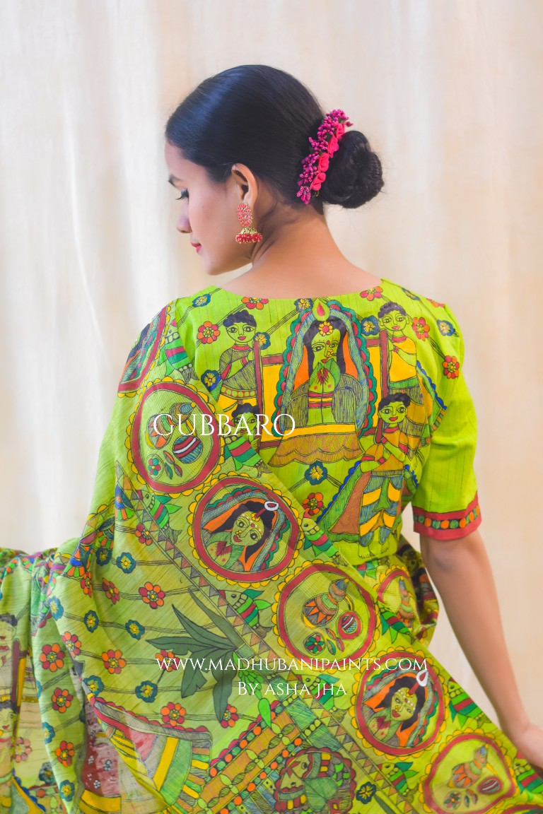 'Bengali Wedding' Handpainted Madhubani Chanderi Silk Saree