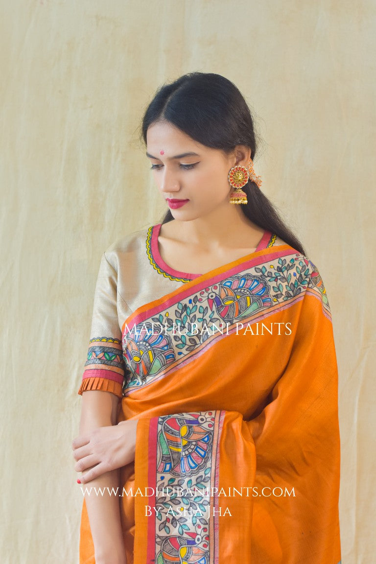 'SITA RAM' Handpainted Madhubani Tussar Silk Blouse