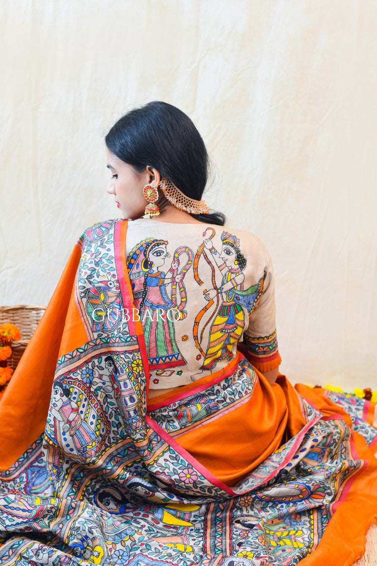 'SITA RAM' Handpainted Madhubani Tussar Silk Blouse