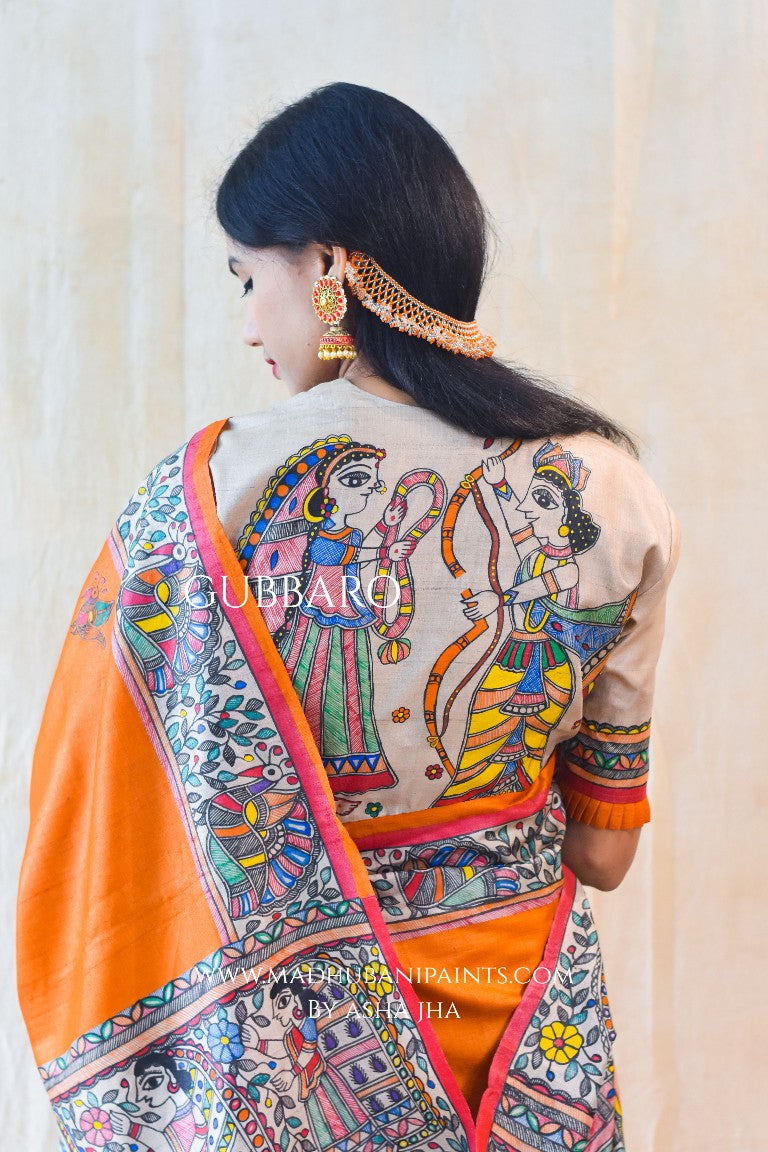 'SITA RAM' Handpainted Madhubani Tussar Silk Blouse