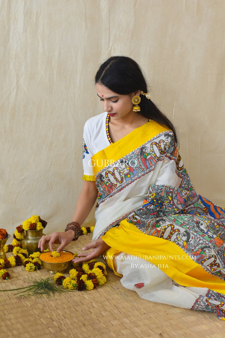 'UTSAV' Handpainted Madhubani Cotton Saree