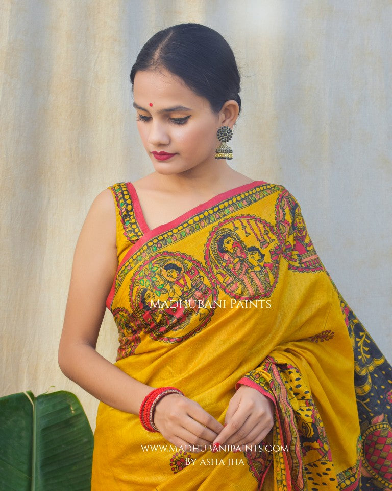 'GOVARDHAN' Handpainted Madhubani Tussar Silk Saree