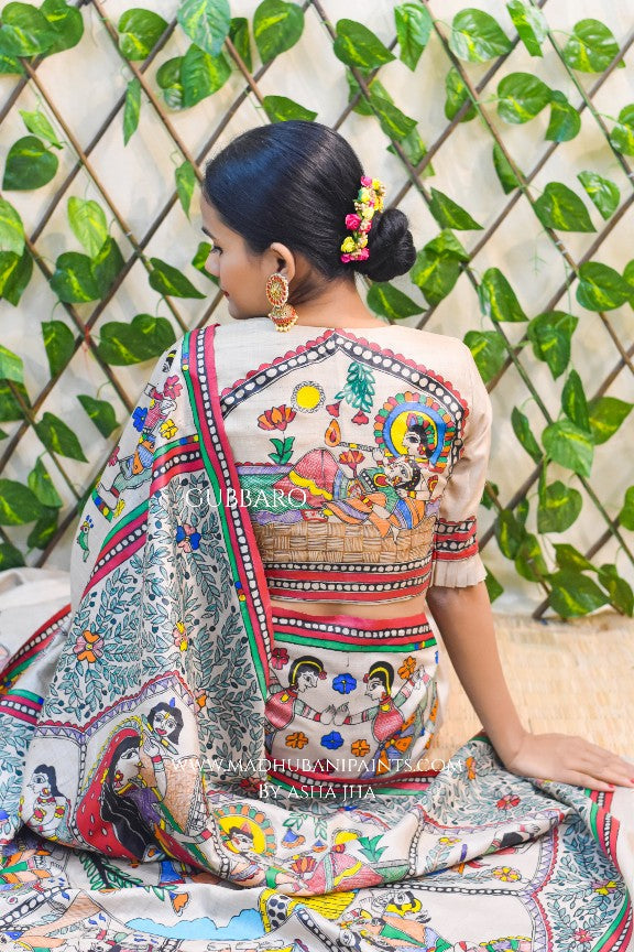 NANDGOPALA RADHA' Handpainted Madhubani Tussar Silk Blouse