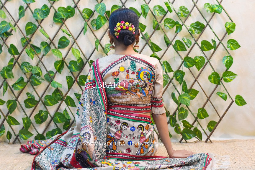 NANDGOPALA RADHA' Handpainted Madhubani Tussar Silk Blouse