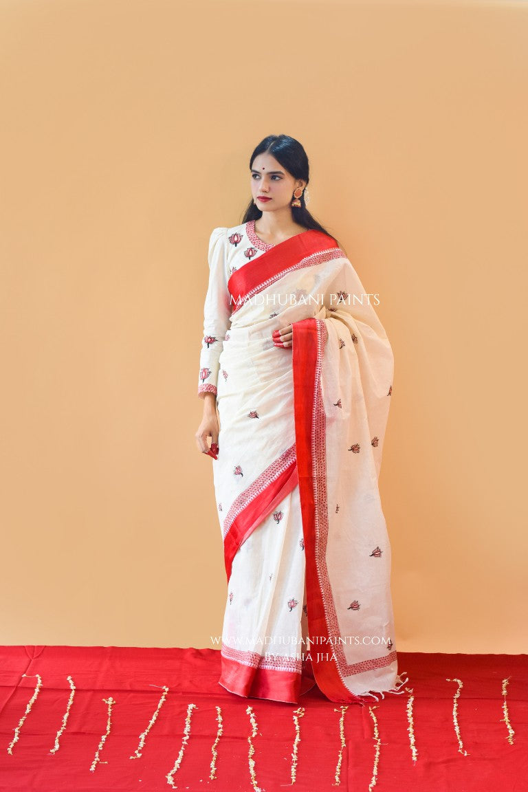 'SINDOORI' Handpainted Madhubani Cotton Saree