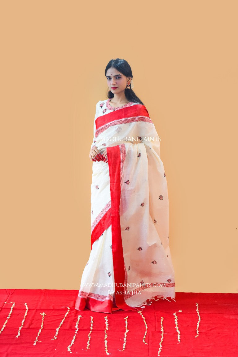 'SINDOORI' Handpainted Madhubani Cotton Saree