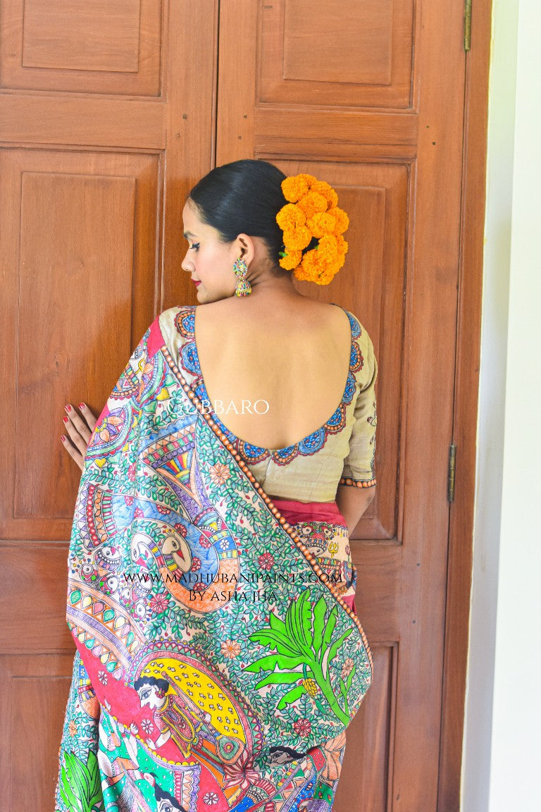 GAYATRI Handpainted Madhubani Saree Blouse Set
