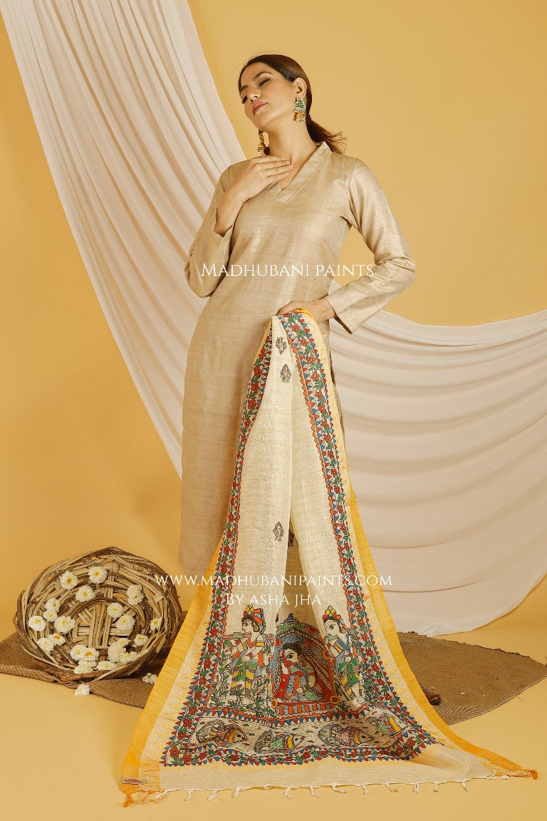 Bidai Madhubani Handpainted Pure Handloom Cotton Dupatta
