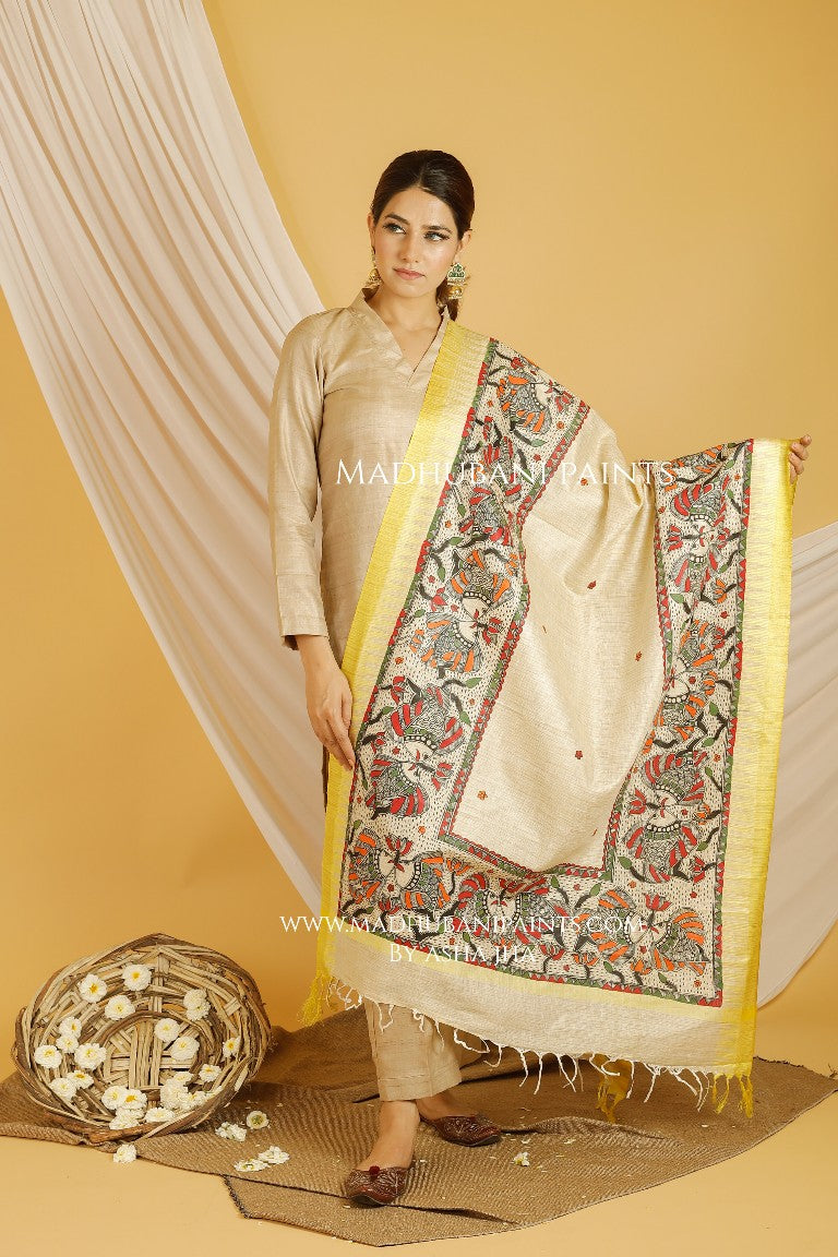 Matsya Madhubani Handpainted Pure Handloom Cotton Dupatta