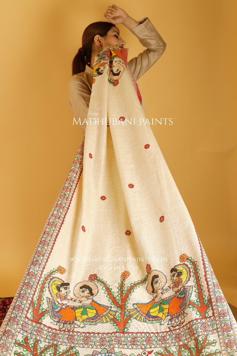 Manmohana Krishna Madhubani Handpainted Pure Handloom Cotton Dupatta