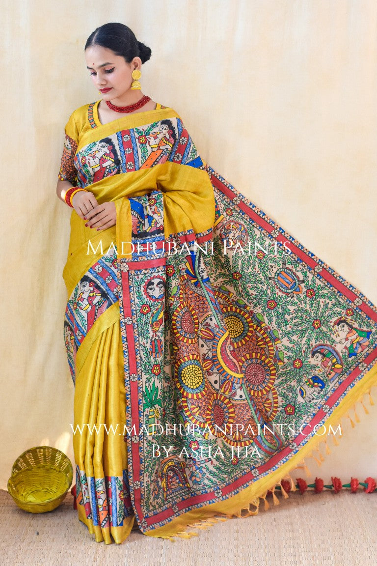 DOLI KOHBAR Handpainted Madhubani Tussar Silk Saree Blouse
