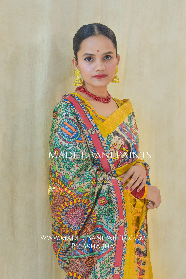 DOLI KOHBAR Handpainted Madhubani Tussar Silk Saree Blouse