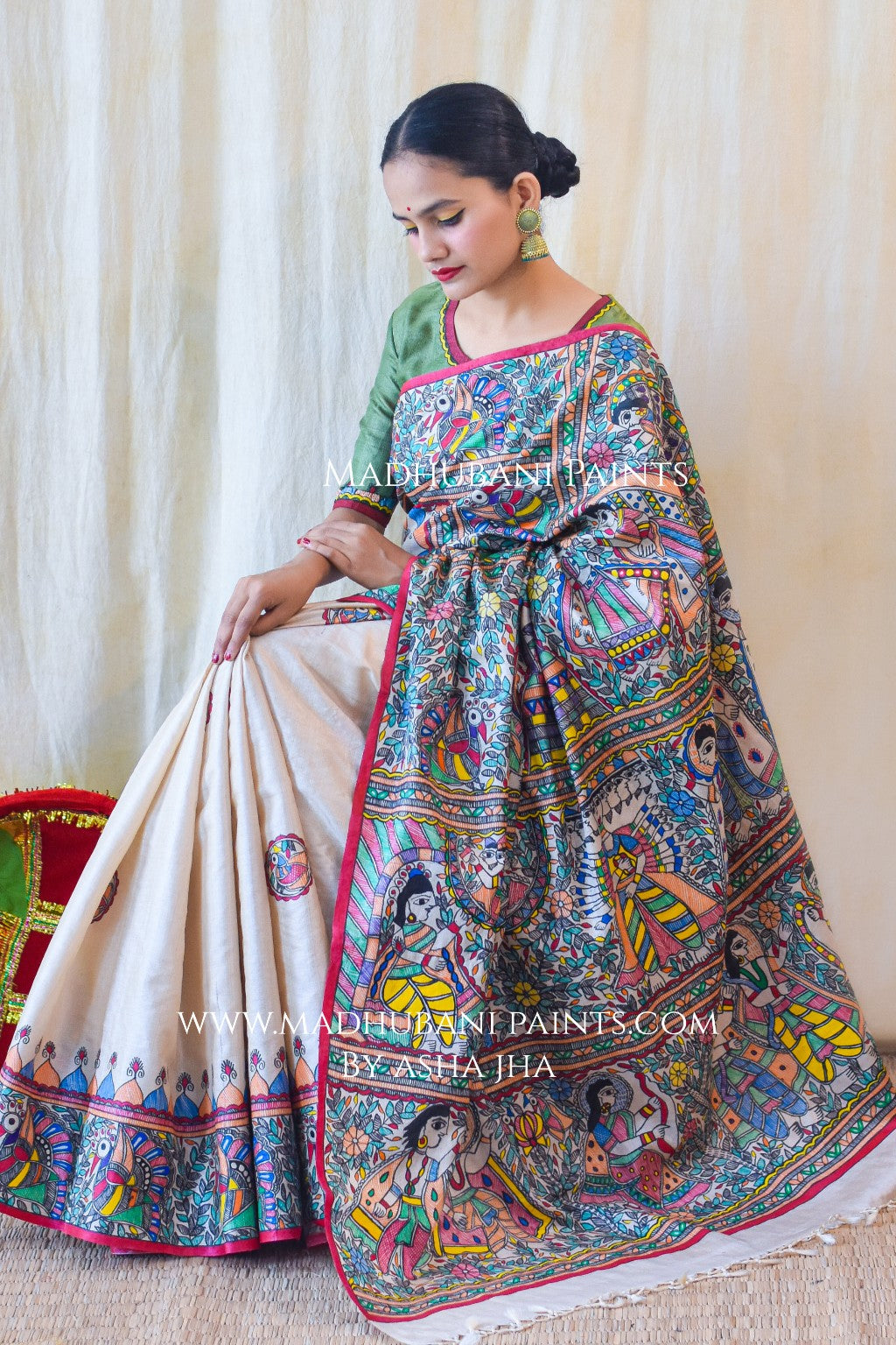 RAMAYANAM Handpainted Tussar Silk Saree