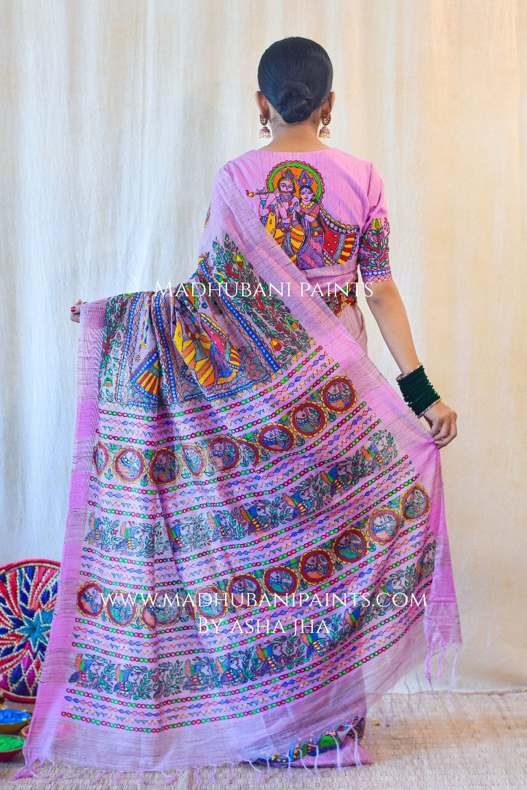Hari Vatika Chanderi Handpainted Madhubani Saree Blouse Set