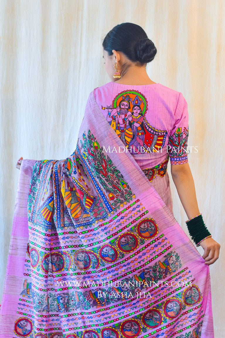 Hari Vatika Chanderi Handpainted Madhubani Saree Blouse Set