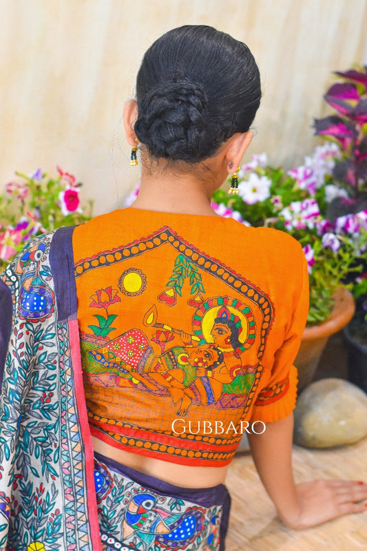 'KRISHNA RAAS' Handpainted Madhubani Tussar Silk Blouse