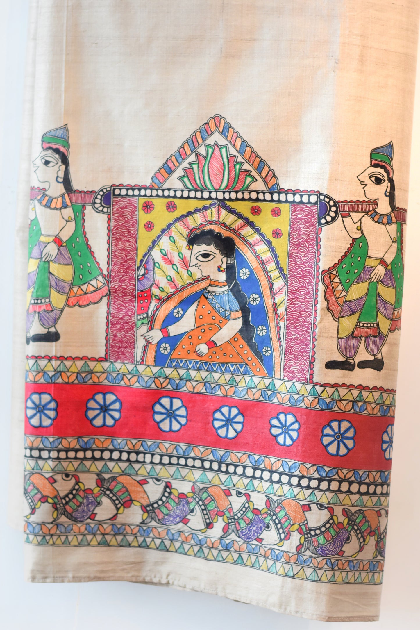 Mithila Doli Hand-painted Madhubani Painting Tussar Silk Unstitched Kurta