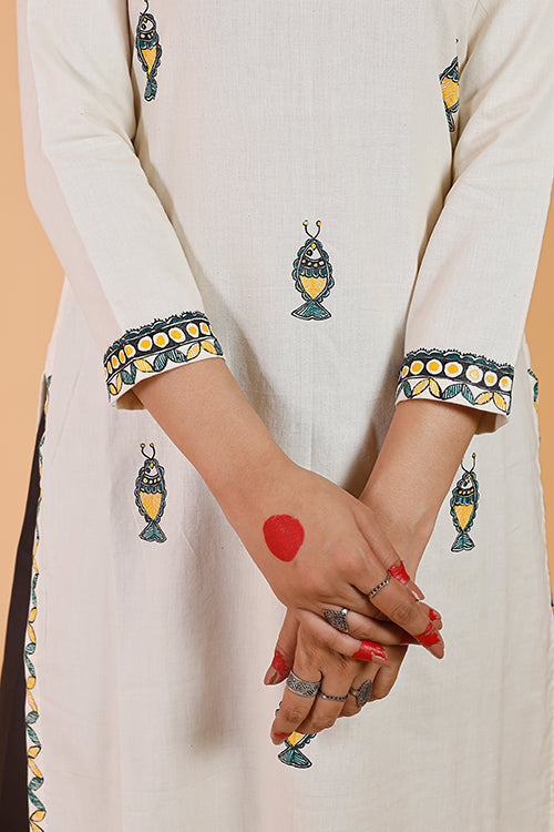 'Surmai' Handpainted Madhubani Cotton Kurta