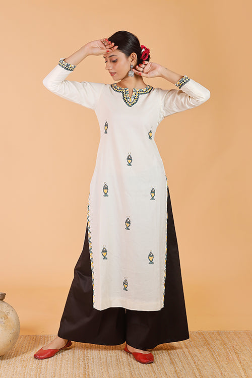 'Surmai' Handpainted Madhubani Cotton Kurta