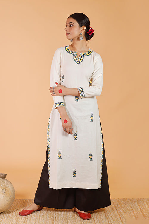 'Surmai' Handpainted Madhubani Cotton Silk Palazzo