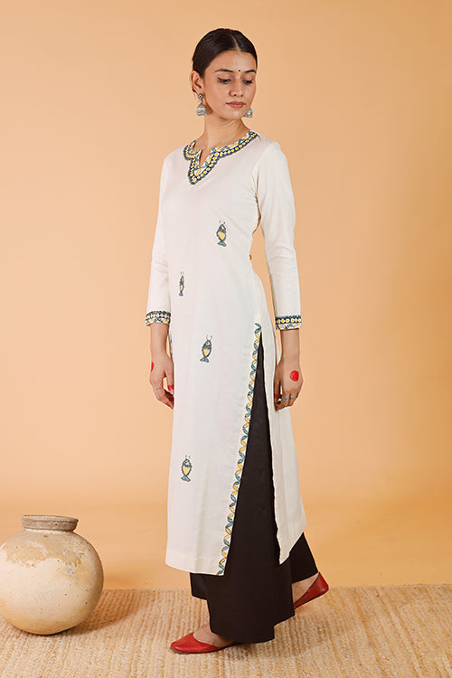 'Surmai' Handpainted Madhubani Cotton Kurta