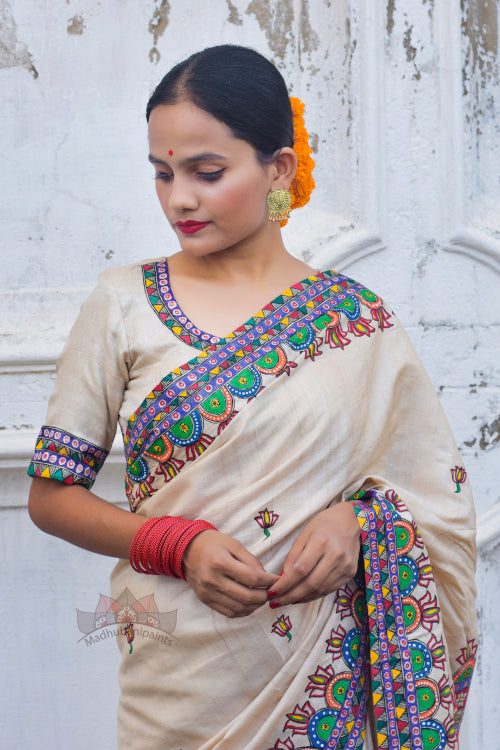 'KATYAYANI' Handpainted Madhubani Tussar Silk Blouse