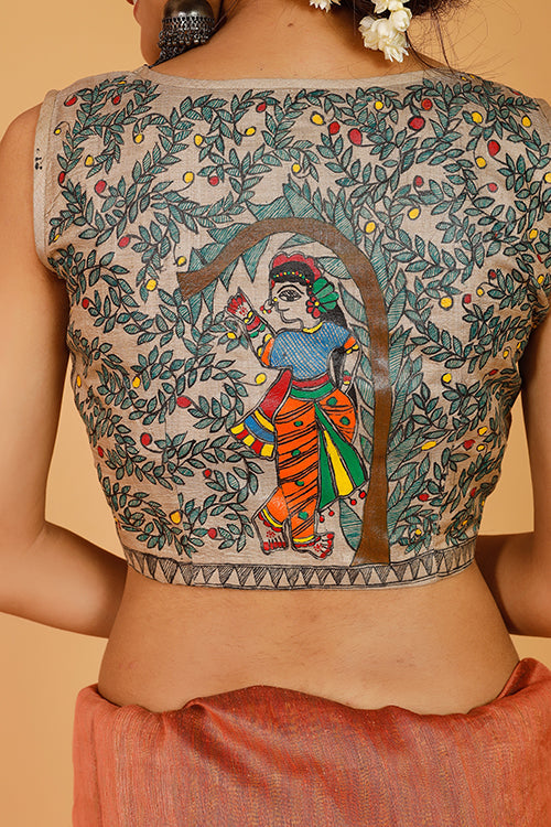 'Sita's Mithila Baag' Handpainted Madhubani Tussar Silk Blouse