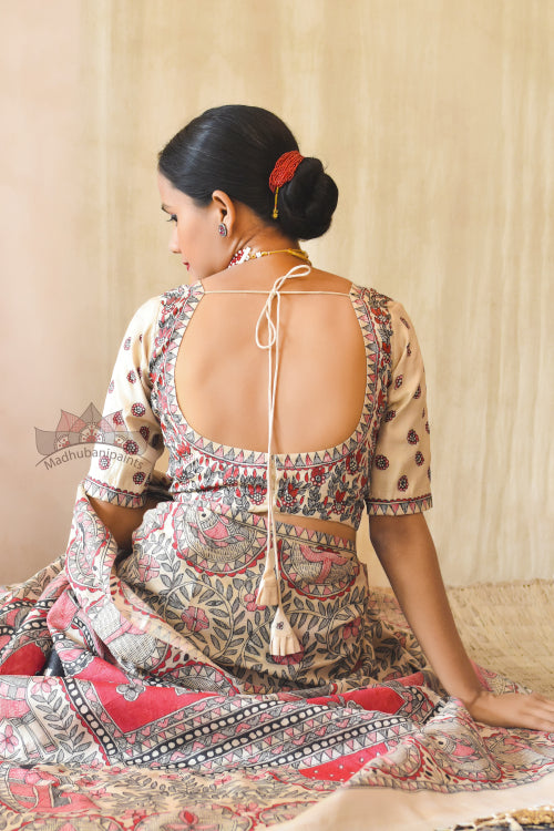 'LALITA' Handpainted Madhubani Tussar Silk Blouse
