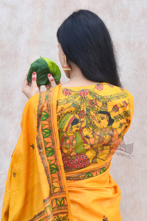 'VIVAH' Handpainted Madhubani Tussar Silk Saree Blouse