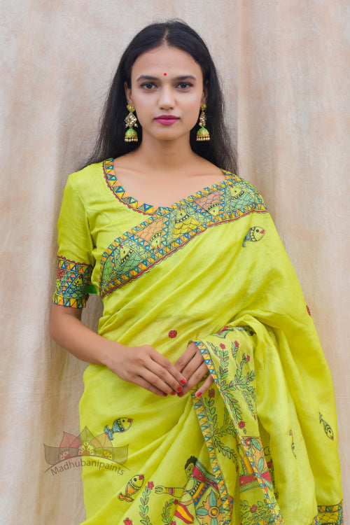 'MITHILA GUDIYA' Handpainted Madhubani Tussar Silk Saree