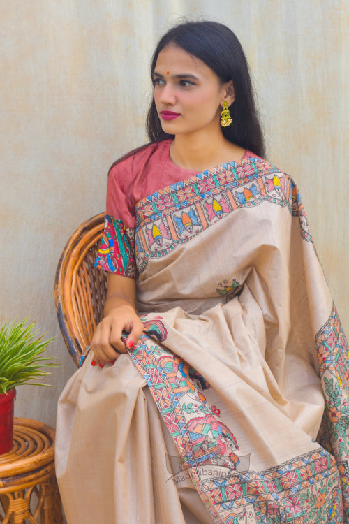 'MITHILA LEELA' Handpainted Madhubani Tussar Silk Blouse
