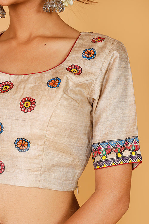 'Divine Radha Krishna' Tussar Silk Blouse