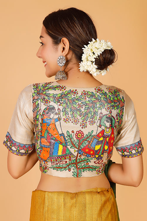 'Divine Radha Krishna' Tussar Silk Blouse