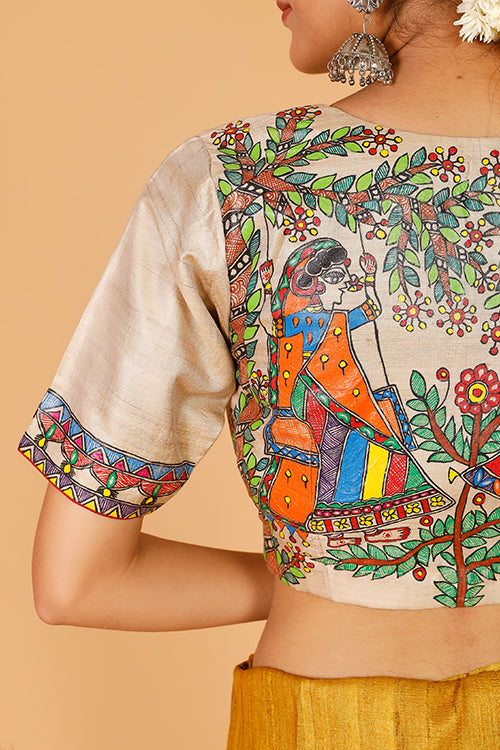 'Divine Radha Krishna' Tussar Silk Blouse