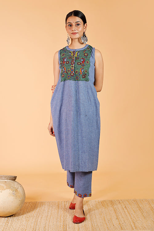 'Girls of Mithila Garden' Handpainted Madhubani Kurta