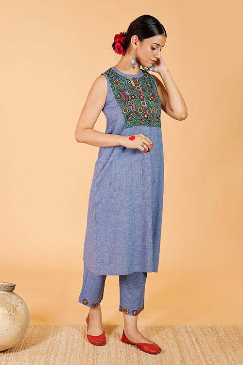 'Girls of Mithila Garden' Handpainted Madhubani Kurta