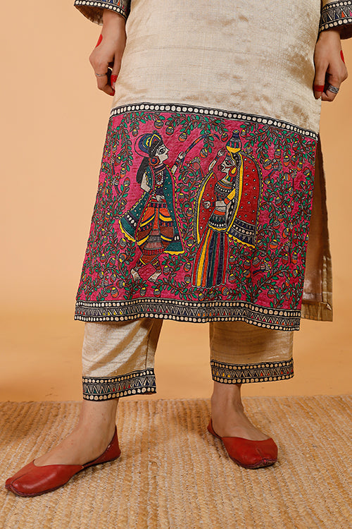 'Radha-Krishna' Handpainted Madhubani Kurta