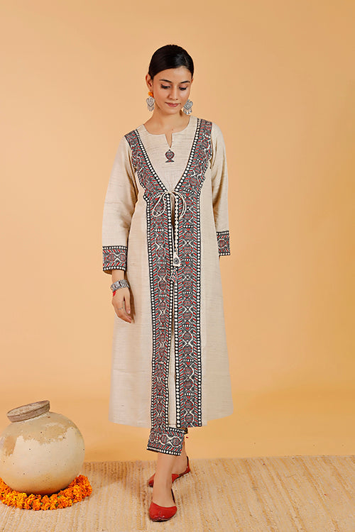 'Surmai Kachni Angrakha' Handpainted Madhubani Cotton Kurta