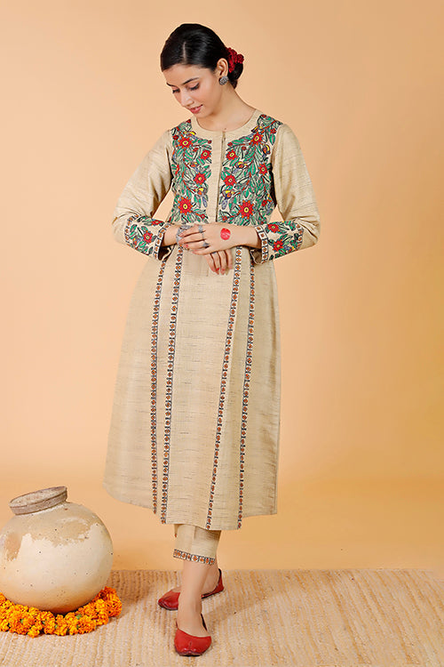 'Mayur' Handpainted Madhubani Pleated Dress Cotton Pant
