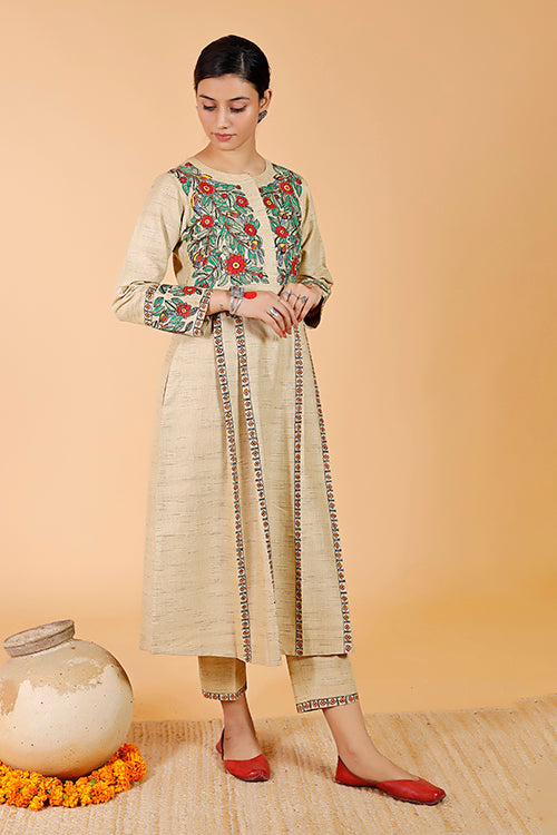 'Mayur' Handpainted Madhubani Pleated Dress Cotton Kurta