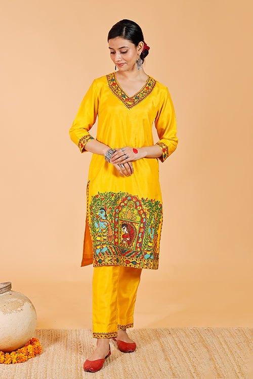 'Dolikahaar' Handpainted Madhubani Dola Silk Kurta