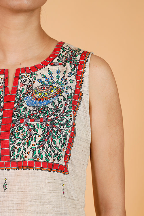 'Mithila Mayur' Handpainted Madhubani Cotton Kurta