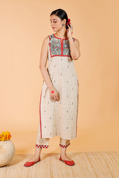 'Mithila Mayur' Handpainted Madhubani Cotton Kurta