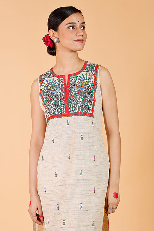 'Mithila Mayur' Handpainted Madhubani Cotton Kurta