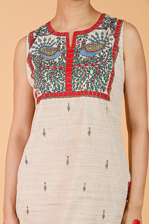 'Mithila Mayur' Handpainted Madhubani Cotton Kurta